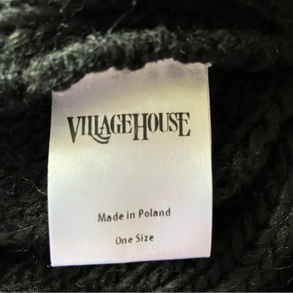 Village House Black Knit‎ Beanie with Faux Fur Pom